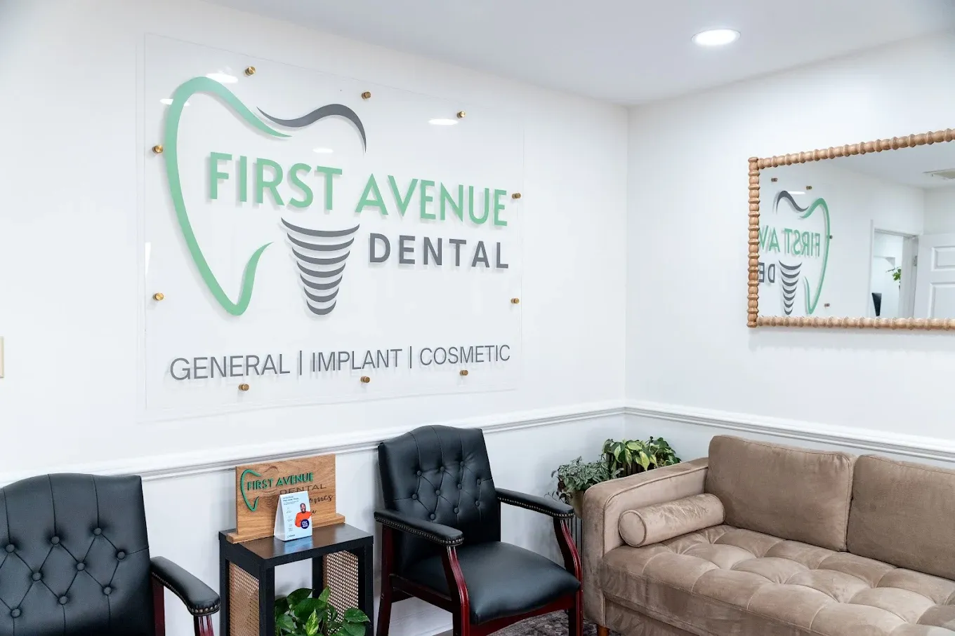 Modern dental clinic waiting room at First Avenue Dental in Knightdale, NC