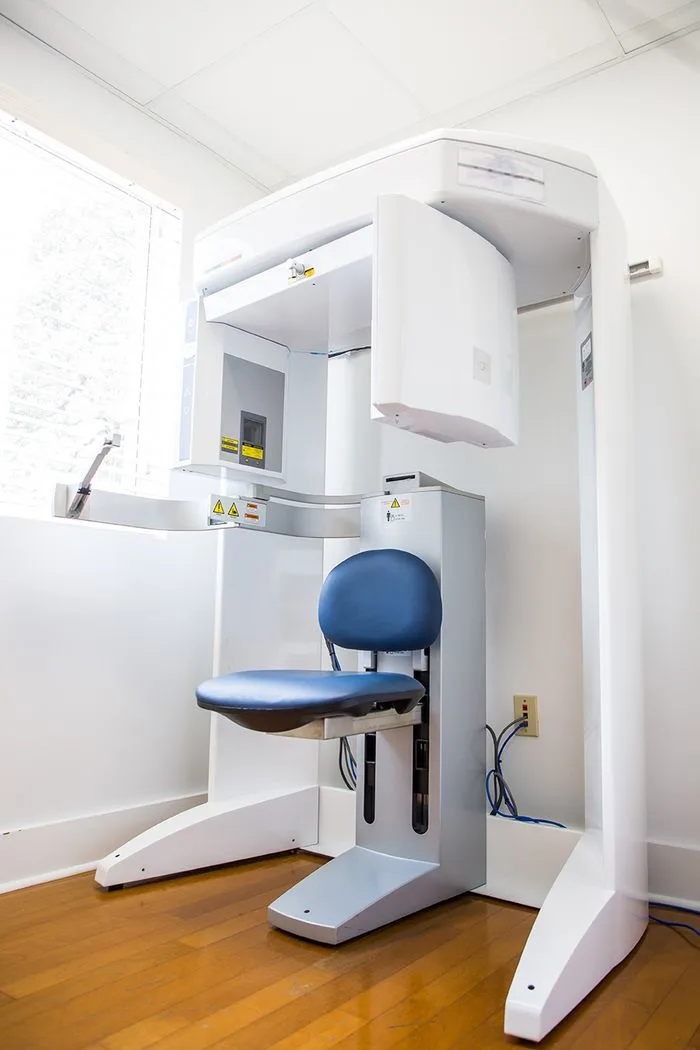 Computer monitor displaying a panoramic digital dental X-ray